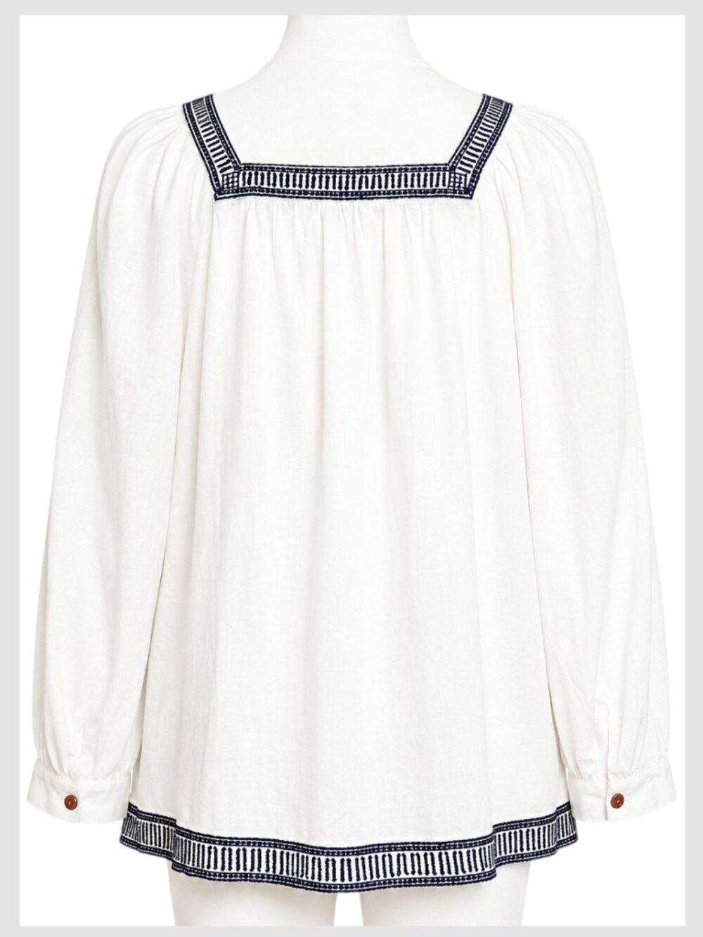 Anthropologie Maeve Liyah Blouse Navy Blue White Embroidered Square Neck S 6 - Picture 8 of 9